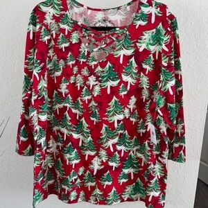 🌴Coral Bay Festive Red and Green 3/4 Sleeve Women’s Top Size 1X